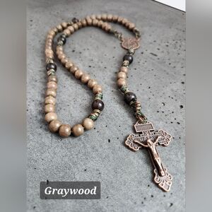 Handmade Wood & Paracord Rosary Rustic Copper St. Michael Rosary with Paracord